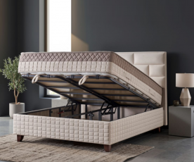 Boxspring postelja YORK Komplet z dvižnim dnom, predalom in vzmetnico 160x200 , Barva bež