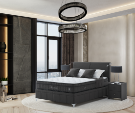 Boxspring postelja Albatros, Komplet z dvižnim dnom, predalom in vzmetnico 160x200 , Barva črna mikrotkanina, po naročilu