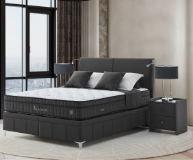 Boxspring postelja Albatros, Komplet z dvižnim dnom, predalom in vzmetnico 200x200 , Barva črna mikrotkanina, po naročilu