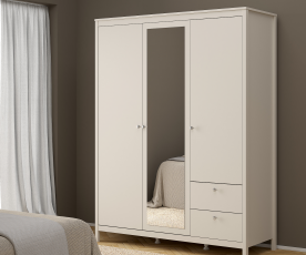 Omara Amalfi 3 Vrata 150 cm, Barva divji bela ogledalo, po naročilu