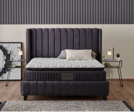Boxspring postelja Amsterdam, Komplet z dvižnim dnom, predalom in vzmetnico 160x200 , Barva siva