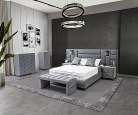 KOMPLET Z DVIŽNIM DNOM, PREDALOM in NOČNIMA OMARICAMA: Dion 180x200, Barva siva, po naročilu
