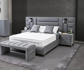 Boxspring KOMPLET Z VZMETNICO in NOČNIMA OMARICAMA Postelja Dion 180X200 cm Barva siva, po naročilu