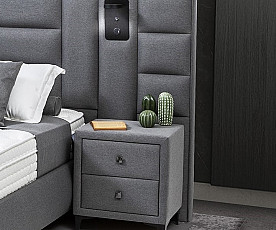 KOMPLET Z DVIŽNIM DNOM, PREDALOM in NOČNIMA OMARICAMA: Dion 180x200, Barva siva, po naročilu