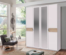 Omara Budapest 4 vrata 180 cm, Barva bela, divji hrast
