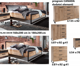 KOMPLET spalnica Canada 160x200 01,z LETVENIM DNOM in VZMETNICO, Barva zlati hrast, črna, klasik, po naročilu