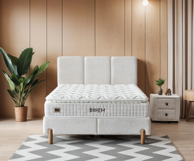 Boxspring postelja Bohem, Komplet z dvižnim dnom, predalom in vzmetnico 160x200 , Barva bež, OMEJENA KOLIČINA !!!