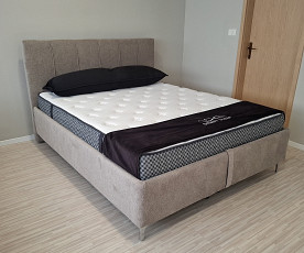 Boxspring postelja Cardif, Komplet z dnom in vzmetnico 160x200 , Barva rjavo / bež