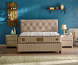 BOXSPRING KOMPLET: Postelja Cashmere 180x200 z dvižnim dnom, predalom in vzmetnico, Barva bež