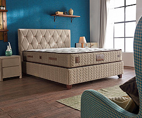 BOXSPRING KOMPLET: Postelja Cashmere 180x200 z dvižnim dnom, predalom in vzmetnico, Barva bež