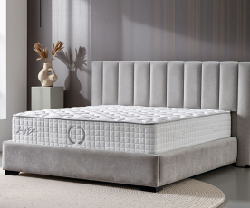 Boxspring postelja Celine, Komplet z dvižnim dnom, predalom in vzmetnico 160x200 , Barva siva