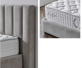 Boxspring postelja Celine, Komplet z dvižnim dnom, predalom in vzmetnico 160x200 , Barva siva