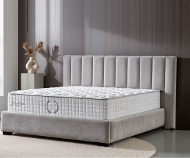 Boxspring postelja Celine, Komplet z dvižnim dnom, predalom in vzmetnico 160x200 , Barva siva