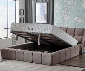 Boxspring postelja Colin Komplet z dvižnim dnom, predalom in vzmetnico 180x200 , Barva rjava, po naročilu