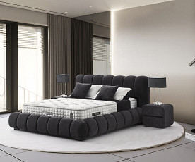 Boxspring postelja Cosmos, Komplet z dvižnim dnom, predalom in vzmetnico 180x200 , Barva Temno siva tkanina, po naročilu