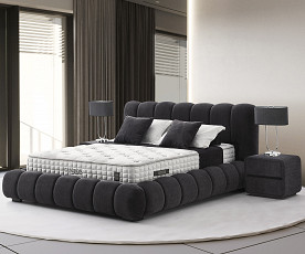 Boxspring postelja Cosmos, Komplet z dvižnim dnom, predalom in vzmetnico 200x200 , Barva Temno siva tkanina, po naročilu