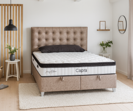 Boxspring Posteja Crystal, Komplet z dvižnim dnom, predalom in vzmetnico 180x200 , Barva rjava, tkanina