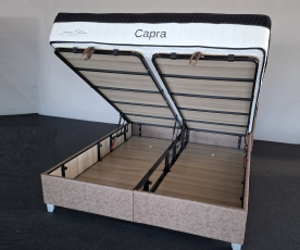 Boxspring Posteja Crystal, Komplet z dvižnim dnom, predalom in vzmetnico 180x200 , Barva rjava, tkanina