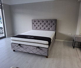 Boxspring postelja Dali, Komplet z dvižnim dnom, predalom in vzmetnico 120x200 , Barva siva