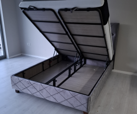 Boxspring postelja Dali, Komplet z dvižnim dnom, predalom in vzmetnico 120x200 , Barva siva
