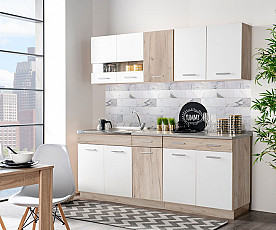 Kuhinjski blok Denver 200 cm , Barva sivi hrast, bela