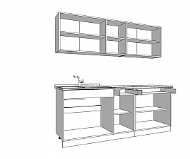 Kuhinjski blok Denver 200 cm , Barva sivi hrast, bela