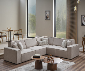 Sedežna garnitura, Dior Barva Bež, leva ali desna postavitev / VZMETENO, po naročilu, DIMENZIJA PO ŽELJI KUPCA