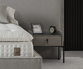 Boxspring KOMPLET Z VZMETNICO in NOČNIMA OMARICAMA Postelja Elizabet 200X200 cm Barva siva, po naročilu