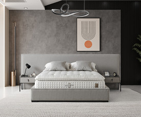 Boxspring KOMPLET Z VZMETNICO in NOČNIMA OMARICAMA Postelja Elizabet 200X200 cm Barva siva, po naročilu