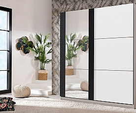 Omara Evora 2 vrata 217 cm, Barva bela, črna, ogledalo