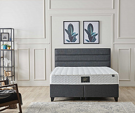 Boxspring postelja GIta Komplet z dvižnim dnom, predalom in vzmetnico 180x200 , Barva siva, po naročilu