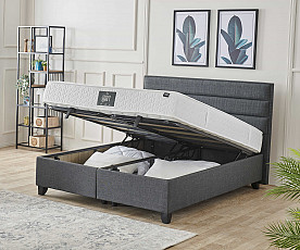 Boxspring postelja GIta Komplet z dvižnim dnom, predalom in vzmetnico 180x200 , Barva siva, po naročilu