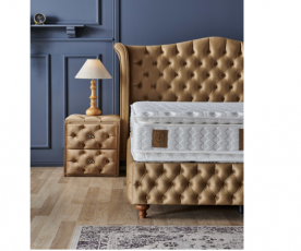 Boxspring postelja Royal, Komplet z dvižnim dnom, predalom in vzmetnico 140x200 , Barva zlata