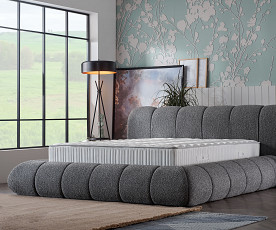 Boxspring postelja Grande Komplet z dvižnim dnom, predalom in vzmetnico 180x200 , Barva siva, po naročilu
