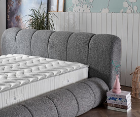 Boxspring postelja Grande Komplet z dvižnim dnom, predalom in vzmetnico 180x200 , Barva siva, po naročilu