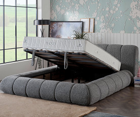 Boxspring postelja Grande Komplet z dvižnim dnom, predalom in vzmetnico 180x200 , Barva siva, po naročilu