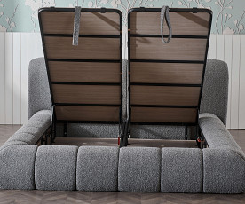 Boxspring postelja Grande Komplet z dvižnim dnom, predalom in vzmetnico 180x200 , Barva siva, po naročilu