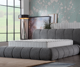 Boxspring postelja Grande Komplet z dvižnim dnom, predalom in vzmetnico 180x200 , Barva siva, po naročilu
