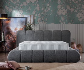 Boxspring postelja Grande Komplet z dvižnim dnom, predalom in vzmetnico 180x200 , Barva siva, po naročilu