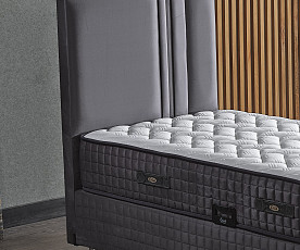 Boxspring postelja Libra, Komplet z dvižnim dnom, predalom in vzmetnico 90x200 , Barva siva, mikrotkanina, po naročilu