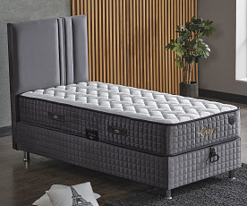 Boxspring postelja Libra, Komplet z dvižnim dnom, predalom in vzmetnico 90x200 , Barva siva, mikrotkanina, po naročilu