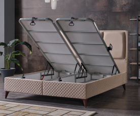 Boxspring Postelja Hamilton, Komplet z dvižnim dnom, predalom in vzmetnico 120x200 , Barva bež, mikrotkanina, po naročilu