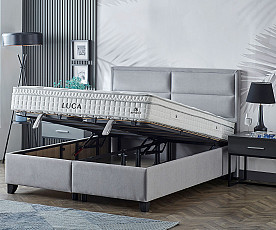 Boxspring postelja Havana, Komplet z dvižnim dnom, predalom in vzmetnico 120x200 , Barva siva, po naročilu