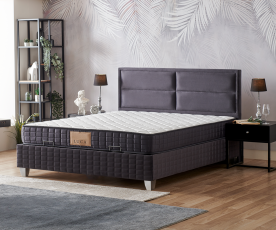 Boxspring postelja Havana, Komplet z dvižnim dnom, predalom in vzmetnico 180x200 , Barva antracit mikrotkanina, po naročilu