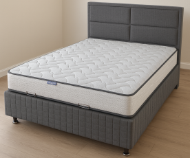 Boxspring postelja Havana, Komplet z dvižnim dnom, predalom in vzmetnico 160x200 , Barva temno siva tkanina, po naročilu