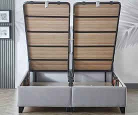 Boxspring postelja Havana, Komplet z dvižnim dnom, predalom in vzmetnico 160x200 , Barva siva mikrotkanina, po naročilu