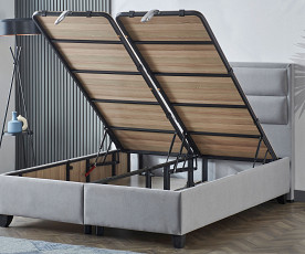 Boxspring postelja Havana, Komplet z dvižnim dnom, predalom in vzmetnico 180x200 , Barva siva mikrotkanina