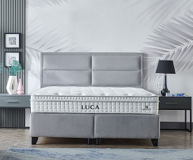 Boxspring postelja Havana, Komplet z dvižnim dnom, predalom in vzmetnico 180x200 , Barva siva mikrotkanina