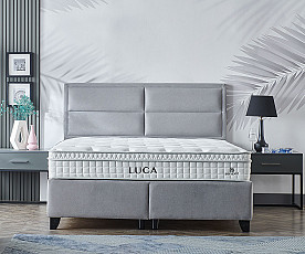 Boxspring postelja Havana, Komplet z dvižnim dnom, predalom in vzmetnico 120x200 , Barva siva, po naročilu