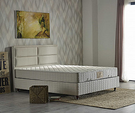 Boxspring postelja Havana, Komplet z dvižnim dnom, predalom in vzmetnico 200x200 , Barva bež, po naročilu